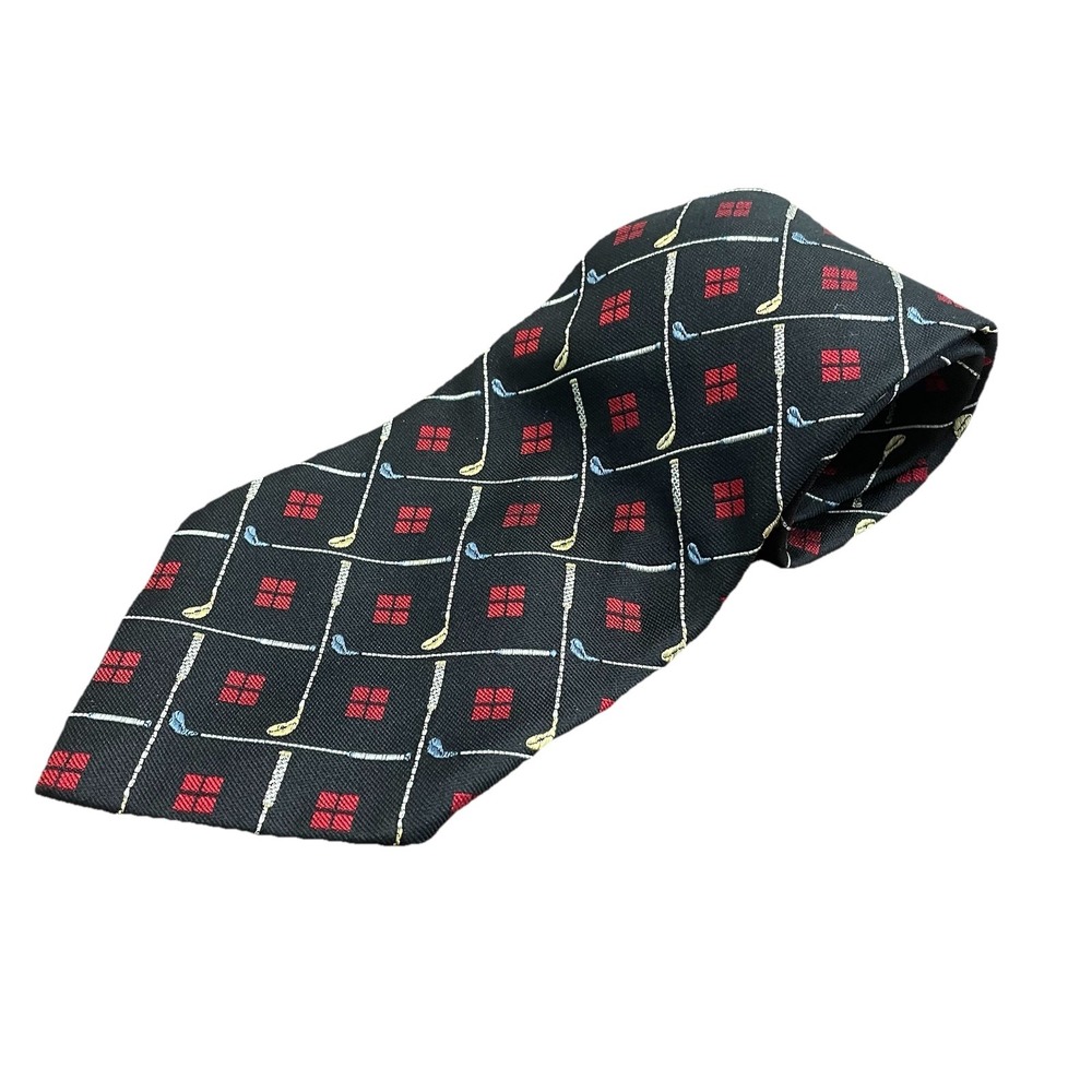 Polo Ralph Lauren Mens Silk Tie Black Golf Clubs Red Diamond USA Hand Made - Picture 1 of 6